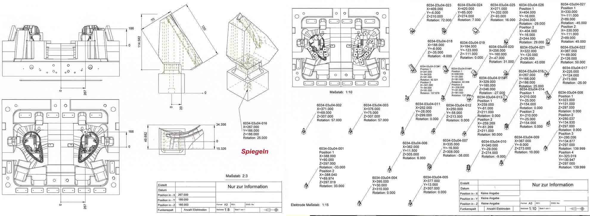 QuickElektrode ist in der Lage, eine Elektrodendokumentation in Form eines Positionierplans - inklusive Abbildern und Attributen aller Elektroden eines Projektes vollautomatisch zu erstellen (Zeichnung links). Als weitere Option lassen sich die Elektroden auch einzeln dokumentieren (rechte Zeichnung).