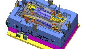 Eine typische Aufgabenstellung für die Hiltel Formentechnik - eine Spritzgießform für die Produktion von PKW-Interieurteilen. Konstruiert wurde die Form parametrisch mit der Cimatron MoldDesign Solution.