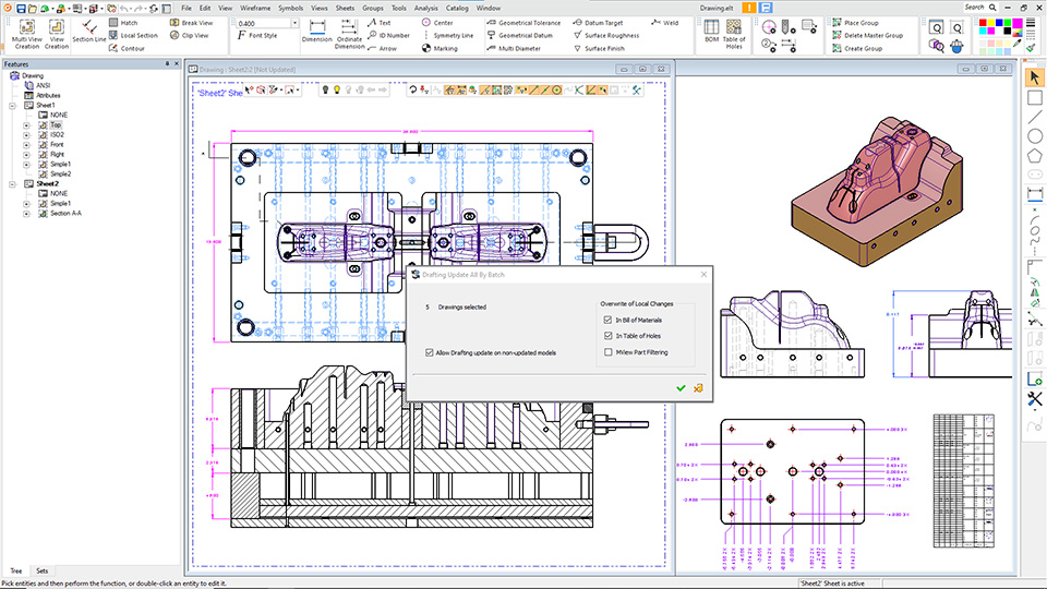 Batch drawing updates has been introduced to Cimatron 2024