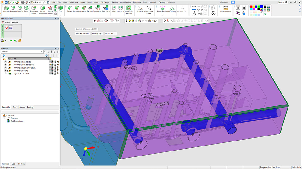 Cimatron 2024 enables the auto selection and chaining of chamfer faces