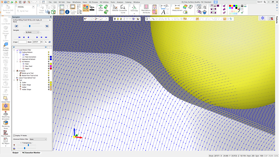 Toolpath node visualisation helps CAM users predict finishing toolpath quality