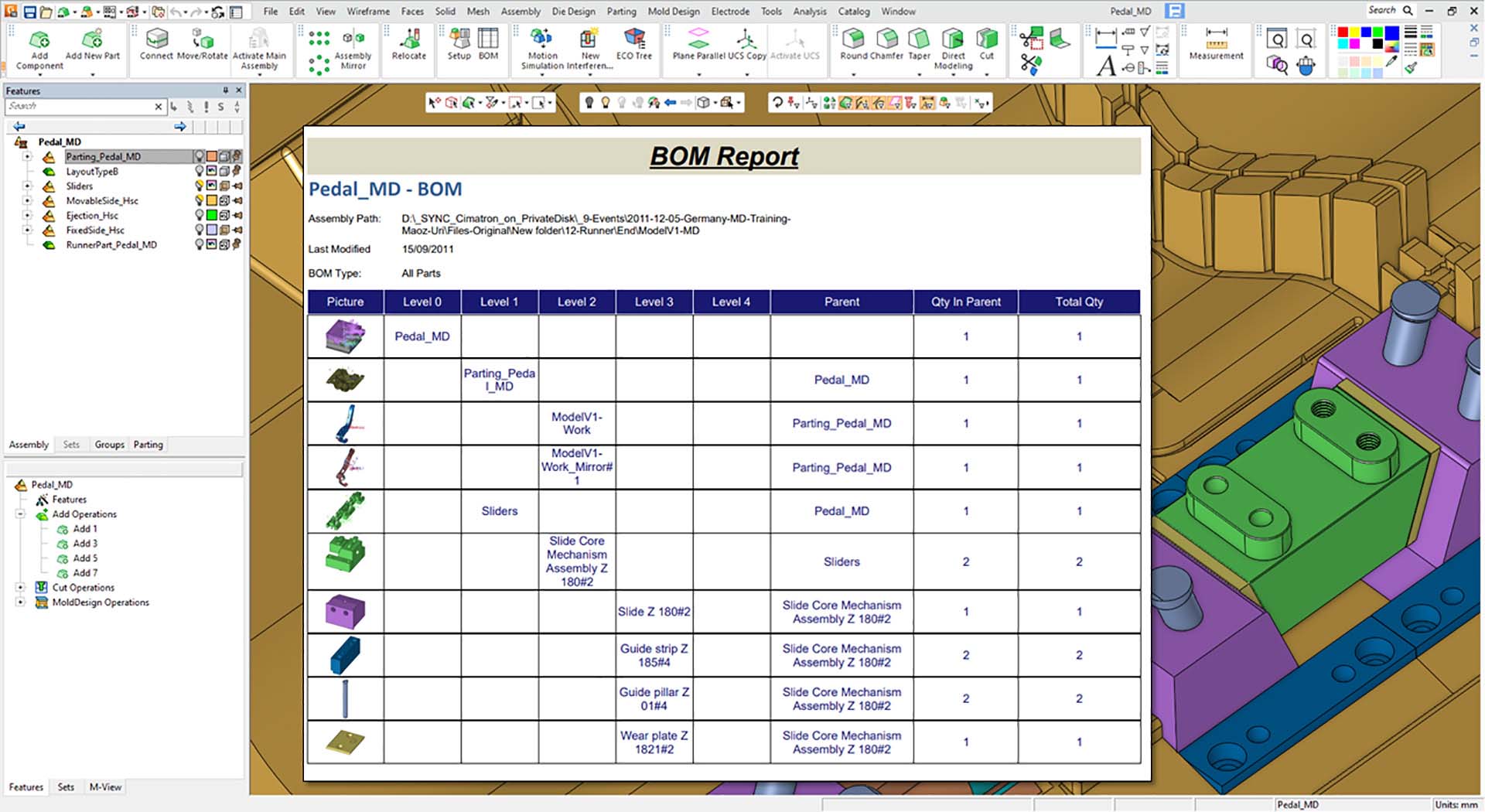 Export BOM report by assembly structure